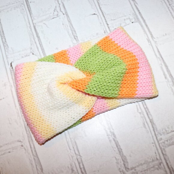 🧡💗💚 Twisted Knit Headband · Orange, Pink & Green · Handmade · One Size - Picture 2 of 4